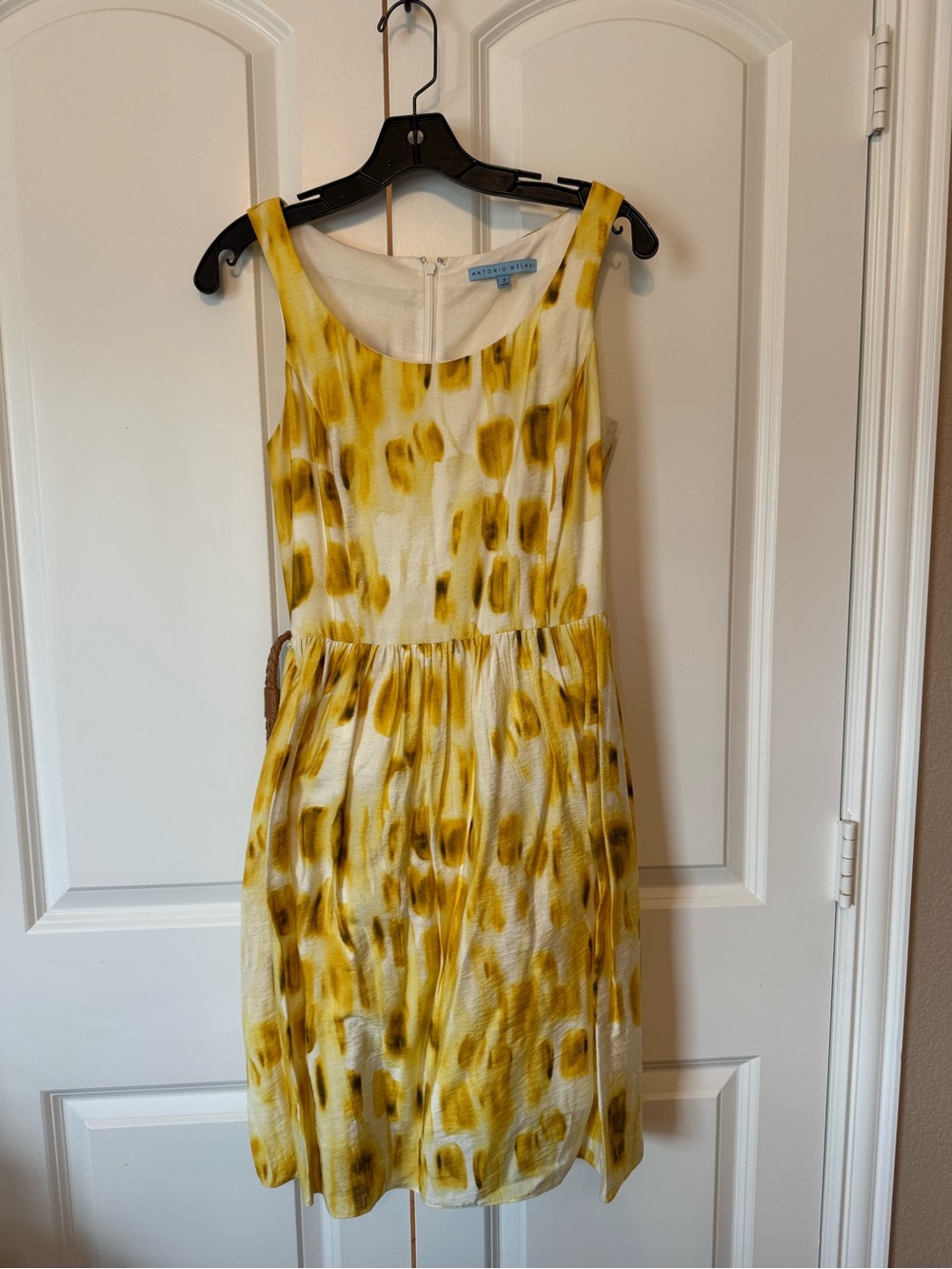 ANTONIO MELANI Yellow and Cream Sleeveless Printed Day Dress
